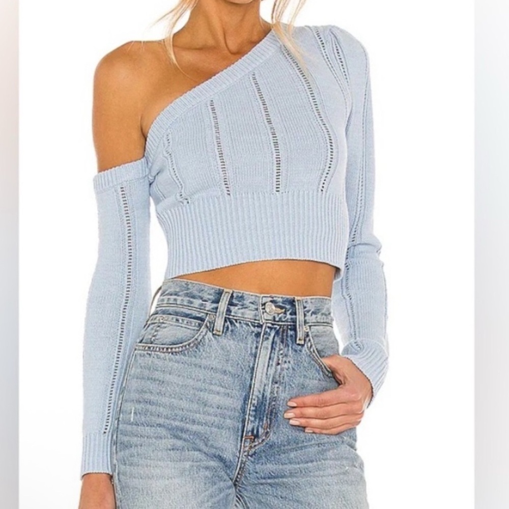 NEW MAJORELLE Landau One-Shoulder Baby Blue Sweater, XS